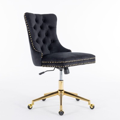 NicBex Velvet Tufted Button Adjustable Height Home Office Chairs with Golden Metal Base and Universal Wheels