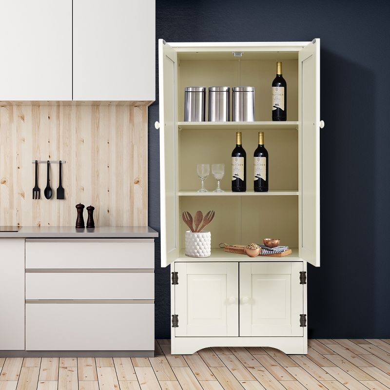 Tangkula Bedroom Accent Storage Floor Cabinet Adjustable Shelves Black/ Off White, 3 of 9
