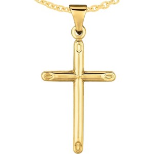 14k Yellow Gold 0.8" Classic Cylinder Tube Cross or 1" Classic Cross Charm Pendant with optional Adjustable Chain Necklace - 1 of 4