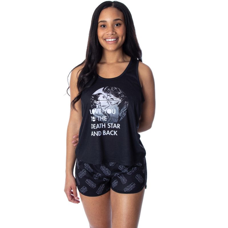 Star Wars Women's Love You To The Death Star Racerback Tank Shorts Pajama Set Black, 1 of 6