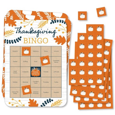 Big Dot of Happiness - Happy Thanksgiving - Bingo Cards and Markers - Fall Harvest Party Bingo Game - Set of 18