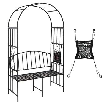 Tangkula Steel Garden Arch w/ 2-Seat Bench 6'7"H x 3'8"W Outdoor Arbor for Climbing Plants