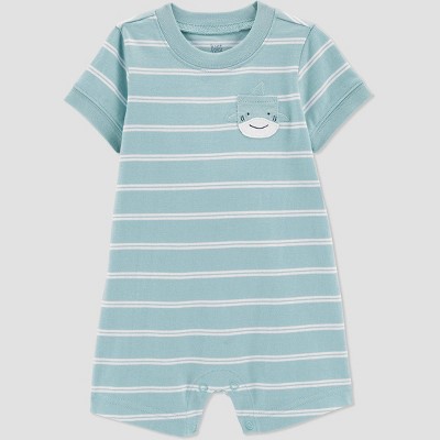 Image of Carter's Just One You® Baby Boys' Shark Striped Romper - Light Blue 12M