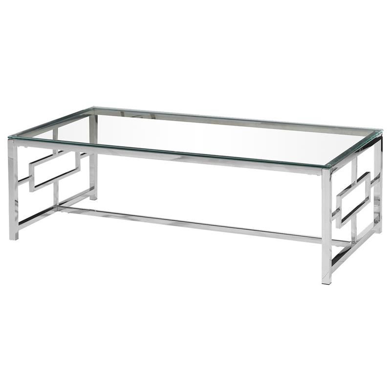 Stainless Steel and Glass Coffee Table in Silver Base/Clear - Best Master Furniture, 1 of 3