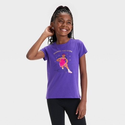 Girls' Short Sleeve Basketball Graphic T-Shirt - Cat & Jack™ Dark Purple