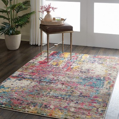 Ivory Abstract Synthetic 4'x6' Stain-Resistant Area Rug