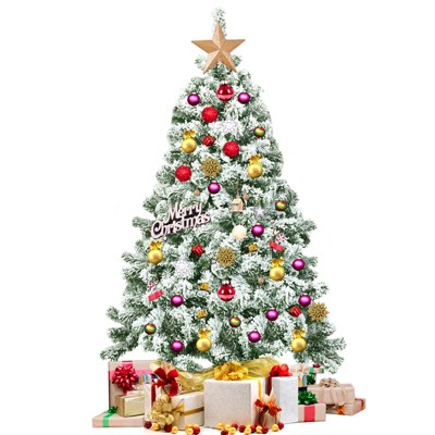 Tangkula Artificial Hinged Christmas Pines Tree Snow Flocked Decoration Tree