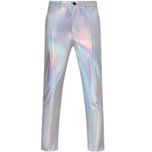 Men's Metallic Shiny Pants Night Club Pants 70s 80s 90s Vitange Pant Party Dance Straight Leg Trousers - 1 of 4