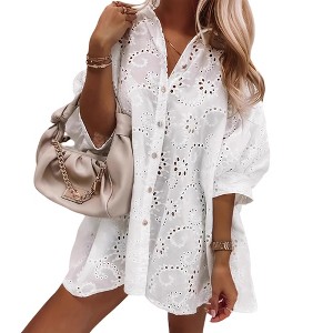 open lace back dress Bubble Hem Button Down Shirt Dress – Coffee & Fashion Co main image 1