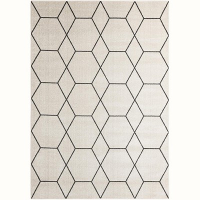 Ivory Rectangular Synthetic Trellis Area Rug 7' x 10'