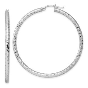 Black Bow Jewelry 3mm, Diamond Cut, XL Sterling Silver Hoops - 55mm (2 1/8 Inch) - 1 of 4