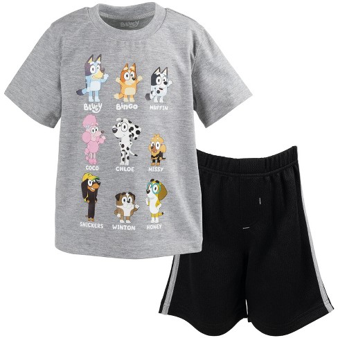 Bluey Bingo Big Boys T-shirt And Mesh Shorts Outfit Set Black