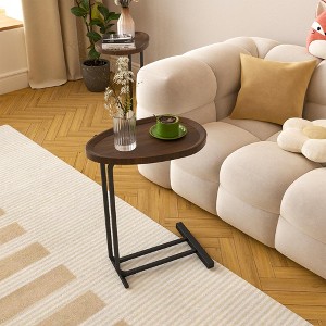 Okak Modern C-Shaped Side Table Couch Tray Table for Sofa End Tables with Metal Frame Slide Outdoor/Indoor for Bed in Living Room & Bedroom, Brown - 1 of 4