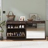 TIRAMISUBEST Mirror Shoe Cabinet with 2 Drawers & Adjustable Shelves, Entryway Organizer (Brown) - 2 of 4