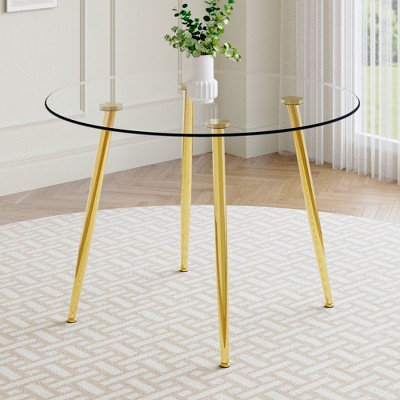 NicBex Dining Table for 4 Morden Round Glass Dining Table Dining Room Table with Glass Tabletop and Metal Legs for Kitchen