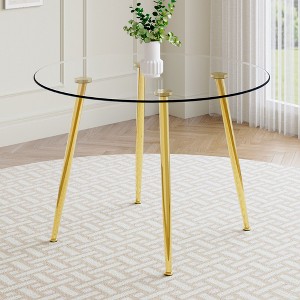NicBex Dining Table for 4 Morden Round Glass Dining Table Dining Room Table with Glass Tabletop and Metal Legs for Kitchen - 1 of 4
