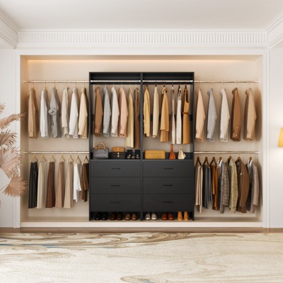 Aheaplus Set of 2 Closet System with 6 Drawers and 6 Hanging Rods, Adjustable Clothes Organizer