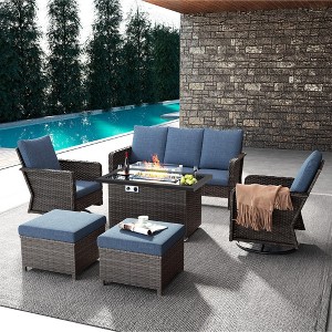 Brafab 6-Piece Patio Furniture Set with Fire Pit Table 44", Outdoor Patio Conversation Sets W/Loveseats for Yard, Garden, Porch - 1 of 4