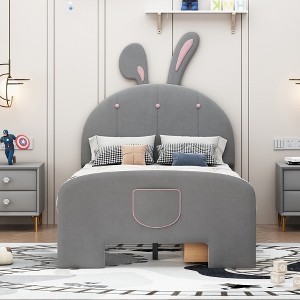 Whisen Velvet Platform Bed with Rabbit-Shaped Headboard, Drawers and Storage Pocket - 1 of 4