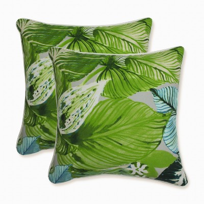 16.5" 2pk Lush Leaf Jungle Throw Pillows Green - Pillow Perfect: Weather-Resistant, Fade-Resistant, for Couch or Floor