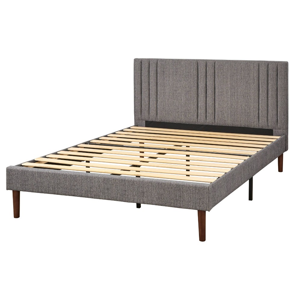 Photos - Bed angelo:HOME Queen Sven Upholstered Platform  Gray: Mid-Century Modern, Wood Composite Frame, Foam Fill