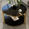 PAGED Round Wooden Coffee Table, Retro Side Table with Storage and Sliding Door, Center Table for Living Room, Bedroom - 2 of 4