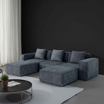 3-Seat Combo Modular Sofa for Living Room, Sectional Sofa with Ottoman, Sofa with Corduroy Fabric and Foam Filling-Baofuwish