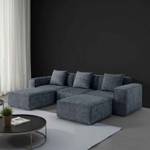 3-Seat Combo Modular Sofa for Living Room, Sectional Sofa with Ottoman, Sofa with Corduroy Fabric and Foam Filling-Baofuwish - 1 of 4