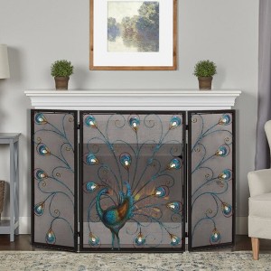 Royal Hampton Peacock Theme Mesh Fireplace Screen, Metal 3 Panel - 1 of 2