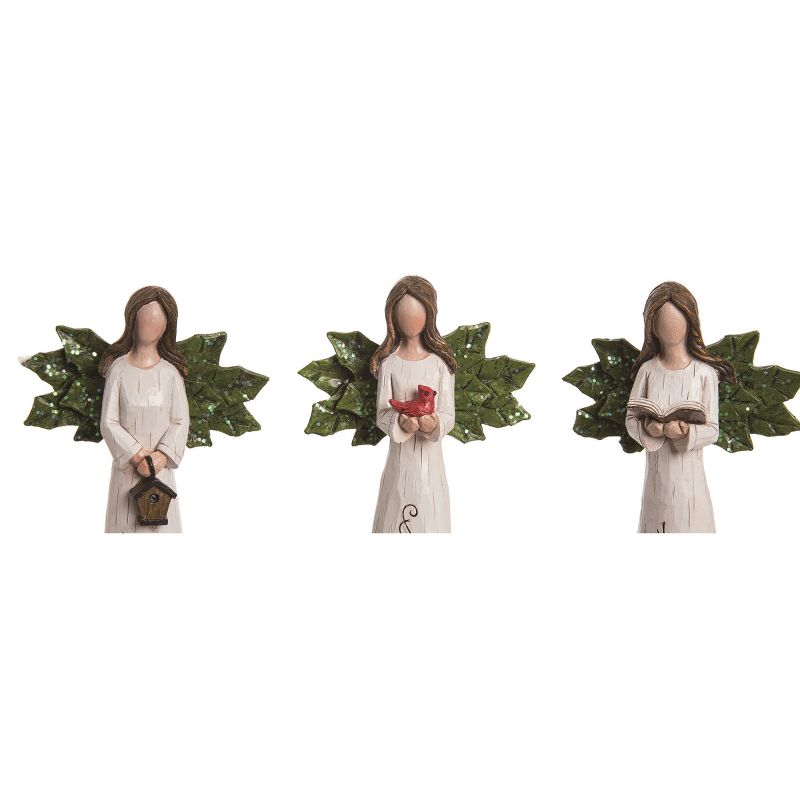 Transpac Christmas Red Holly White Angels Polyresin Tabletop Figurines Decorations Set of 3, 6.75H inches, 5 of 6
