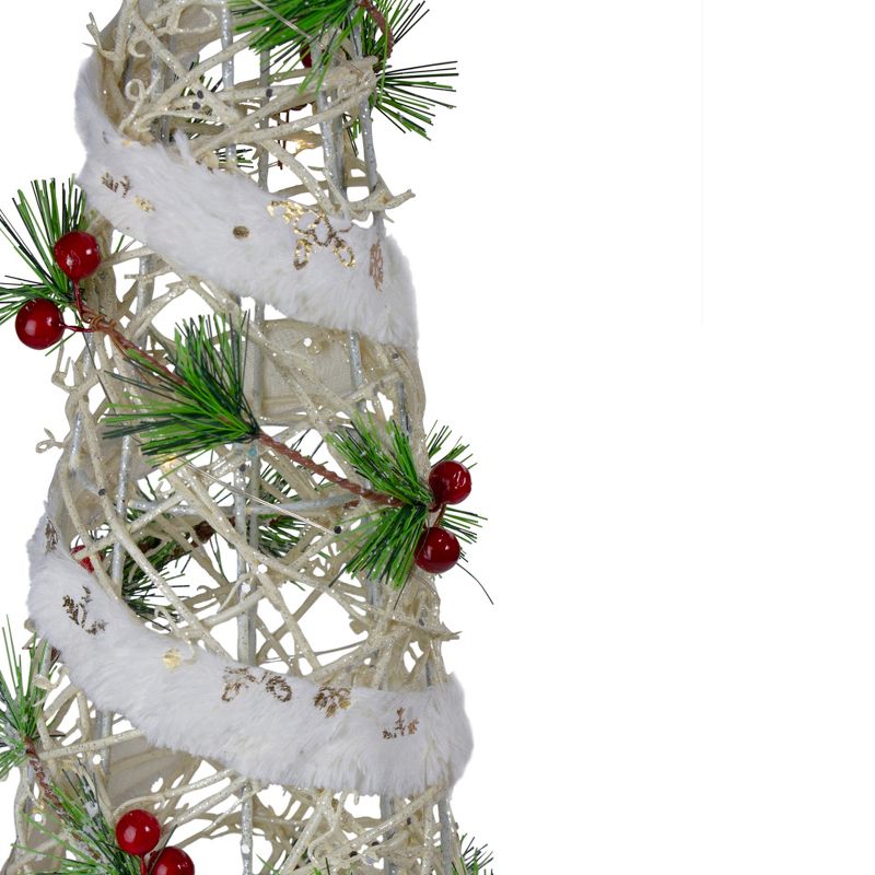 Northlight Set of 3 Lighted White Berry and Pine Needle Cone Tree Christmas Decorations, 3 of 4