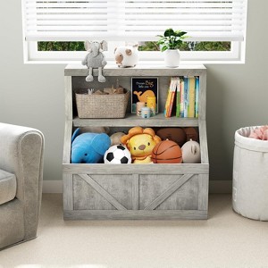 Kids Bookshelf & Toy Organizer - 2-Tier Storage Cabinet with Shelves for Playroom, Bedroom, Classroom - 1 of 4