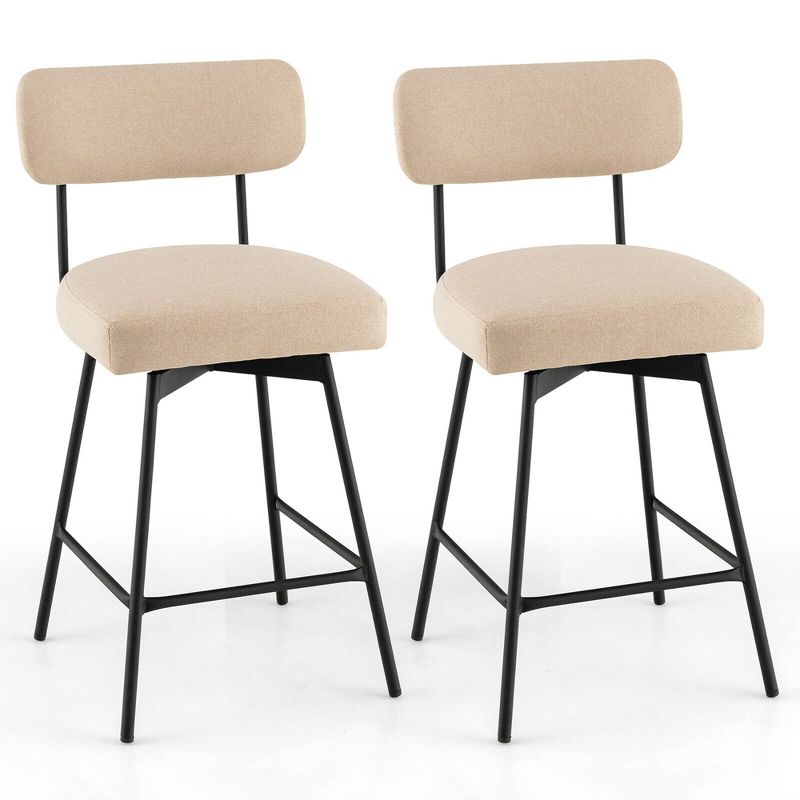 Tangkula 2PCS Swivel Bar Stool 25" Upholstered Bar Height Dining Chair w/ Footrest, 1 of 6