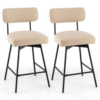 Tangkula 2PCS Swivel Bar Stool 25" Upholstered Bar Height Dining Chair w/ Footrest