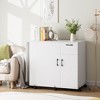 Folding Sewing Table with Drawer, Multipurpose Craft Table with Shelves Storage,Side Desk with Lockable Wheels - 3 of 4
