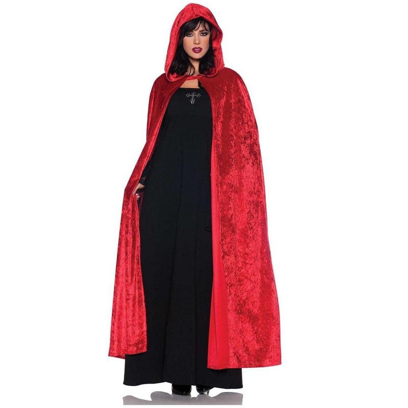Underwraps 55" Hooded Red Velvet Vampire Cloak Adult Costume Accessory, 1 of 2