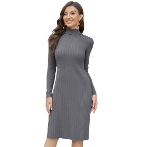 BLUEMING Womens Turtleneck Sweater Dress Slim Fit Long Sleeve Bodycon Ribbed Knit Midi Sweater Dress - 1 of 4
