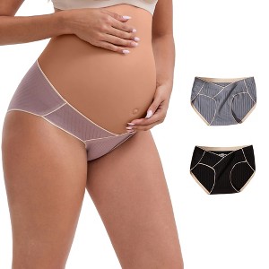 INSPIRE CHIC Women's Mid-Waisted Tummy Support Maternity Briefs Hi-Cut Seamless Comfortable Underwears 3 Packs - 1 of 4