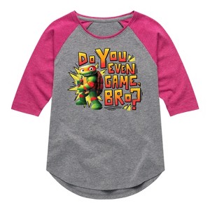 Girls' - Teenage Mutant Ninja Turtles - Battle Tycoon Do You Even Game Bro Shirt Tail Raglan Graphic T-shirt - 1 of 3