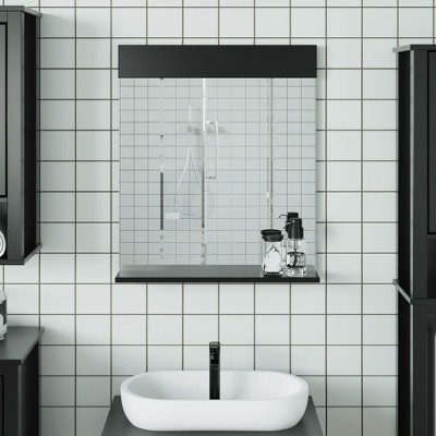 vidaXL Wall-Mounted Bathroom Mirror with Shelf – BERG Range – Black Solid Pine Wood – 23.6"x4.7"x27.6"
