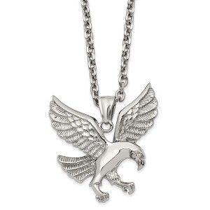 Black Bow Jewelry Men's Stainless Steel Large Polished Eagle Necklace, 24 Inch - 1 of 4