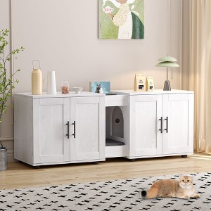 55" Litter Box Enclosure for 2 Cats, Modern Hidden Litter Box Furniture with Double Compartments, Wooden Cat Washroom Furniture with Scratching Pad - 1 of 4