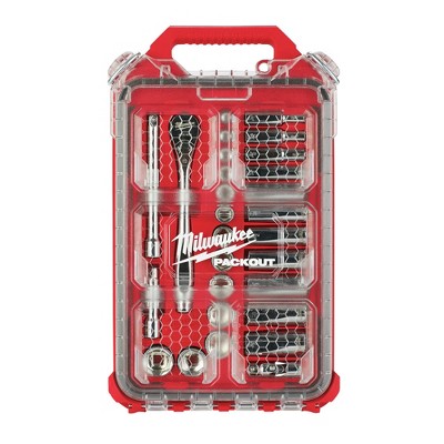 Milwaukee 28-Piece 3/8 in. Drive SAE Ratchet and Socket Set with PACKOUT Compact Low-Profile Organizer New