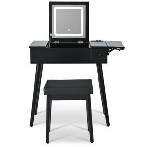 AZL1 Life Concept Dressers Functional Folding Mirror Vanity Set with LED Makeup Mirror Leather Stool Desk, Black, 15.83"*44.69"*44.69" - 1 of 4