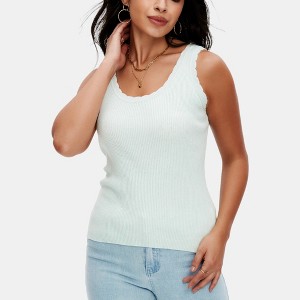 Knit & Lounge Women’s Ribbed Knit Tank Scallop Edge Sleeveless Pullover Stretch Fitted Casual Top - 1 of 4