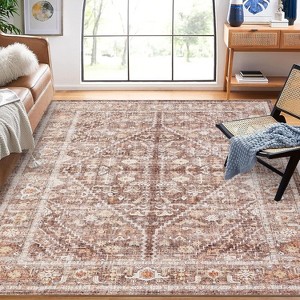 Vintage Area Rug Washable Foldable Distressed Accent Carpet Non-Skid Oriental Print Low-Pile Non-Shedding Thin Floor Mat for Bedroom - 1 of 4