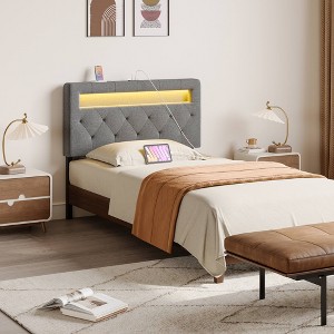 Greenstell Upholstered Headboard with LED  Lights & Charging Station, Modern Fabric Headboard for Bedroom, Adjustable Height & Easy Assembly, Black - 1 of 4