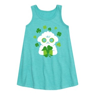 - Instant Message - St. Patrick's Day Sheep Holding a Shamrock Graphic Sleeveless Aline Dress - 1 of 3