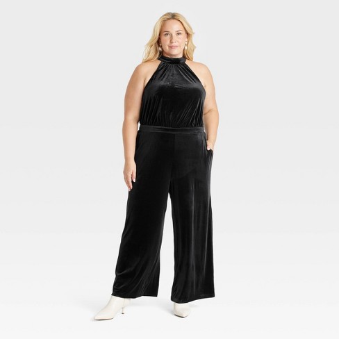 Women s Velvet Jumpsuit A New Day Black Xxl Target