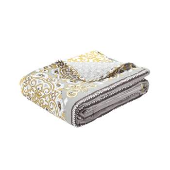 50"x60" Nesco Striped Reversible Cotton Throw Blanket Yellow/Gray - Lush Décor